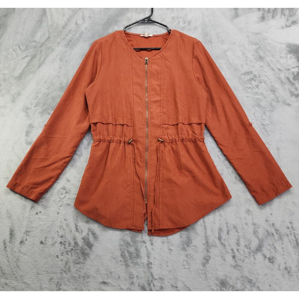 Maurices Jacket Womens M Orange Rust Anorak Full Zip Lightweight Roll Tab Sleeve